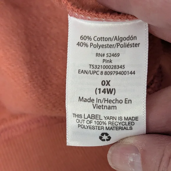 NWT Terra & Sky Plus Size 0X 14W Puff Sleeve French Terry Sweatshirt Coral Pink - Picture 3 of 10
